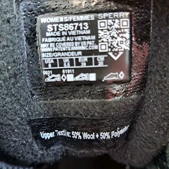 Sperry Saltwater Quilted Wool Rain Duck Boots Black Women's Size 8 Waterproof - Picture 7 of 7